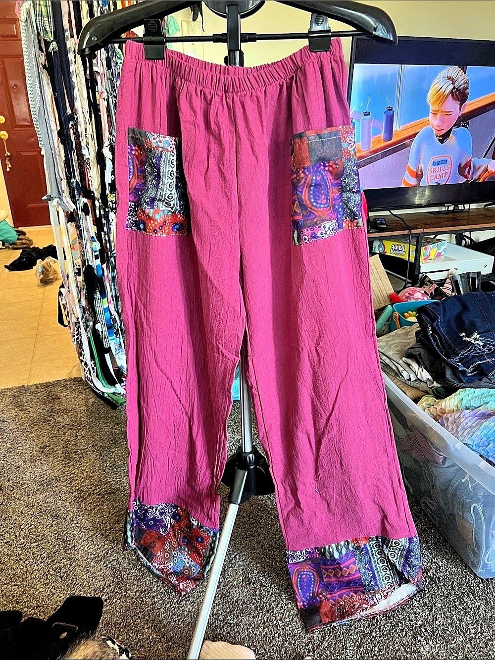 Wide Leg Paisley Pants in Pink & Purple